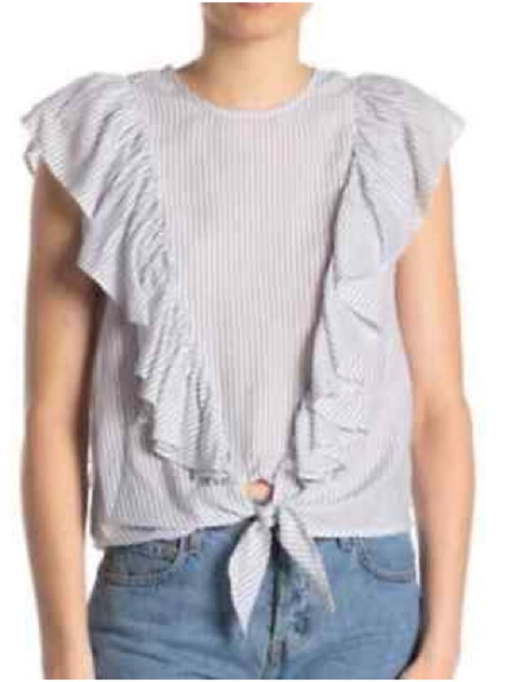 Ella Moss Blue and White Striped Ruffle Tie-Front Top